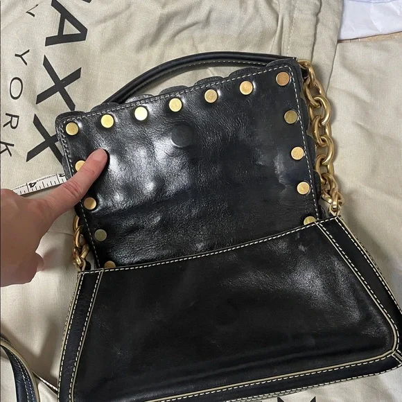 Leather Maxx New York Black and Gold chain Studded Shoulder Bag - Picture 11 of 17